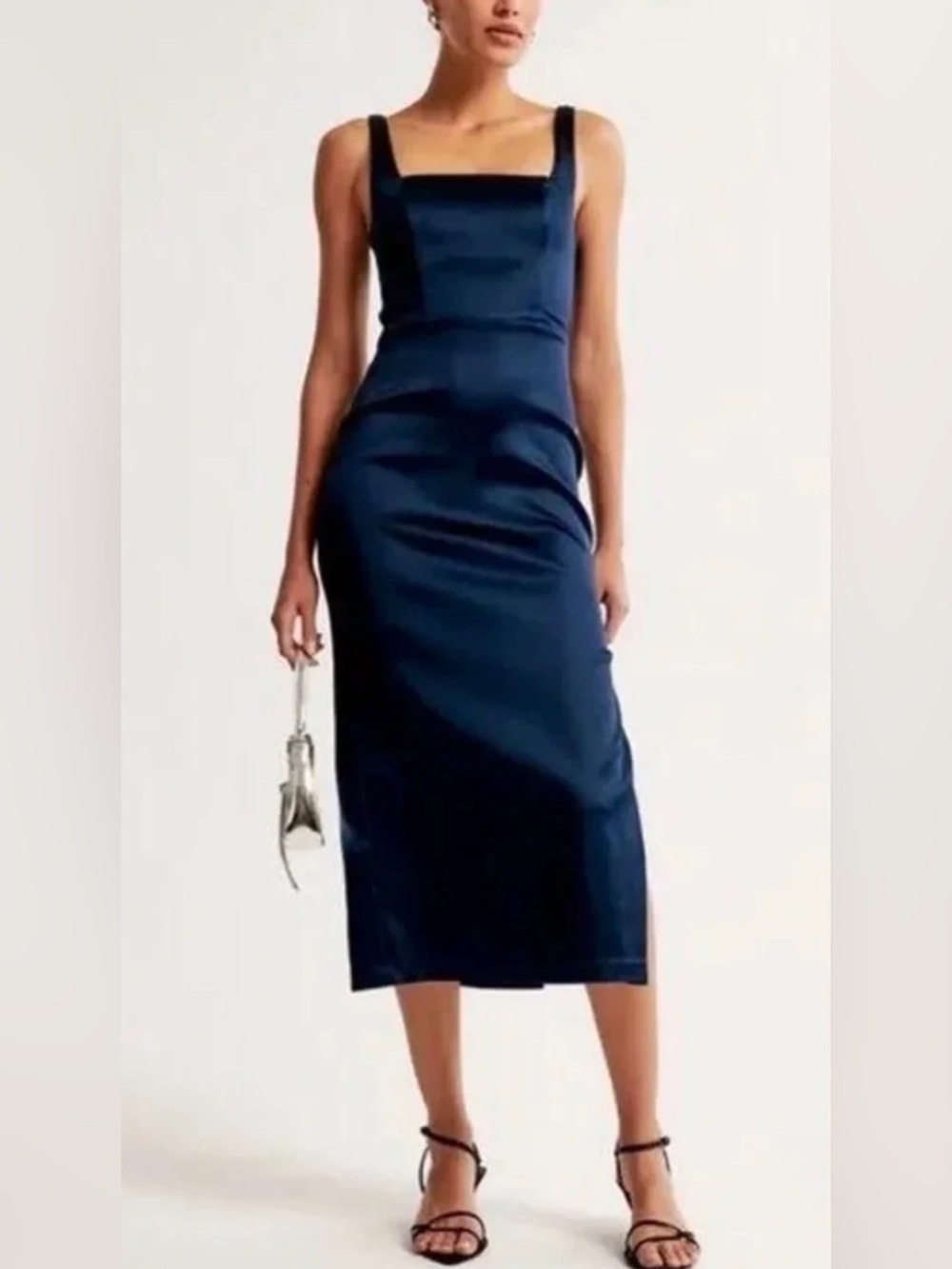 Abercrombie & Fitch Sculpting Stretch Satin Midi Dress